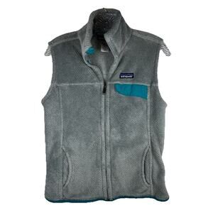 Patagonia Polartec Re-Tool Vest Full Zip Grey with Teal Emerald Trim Women's M